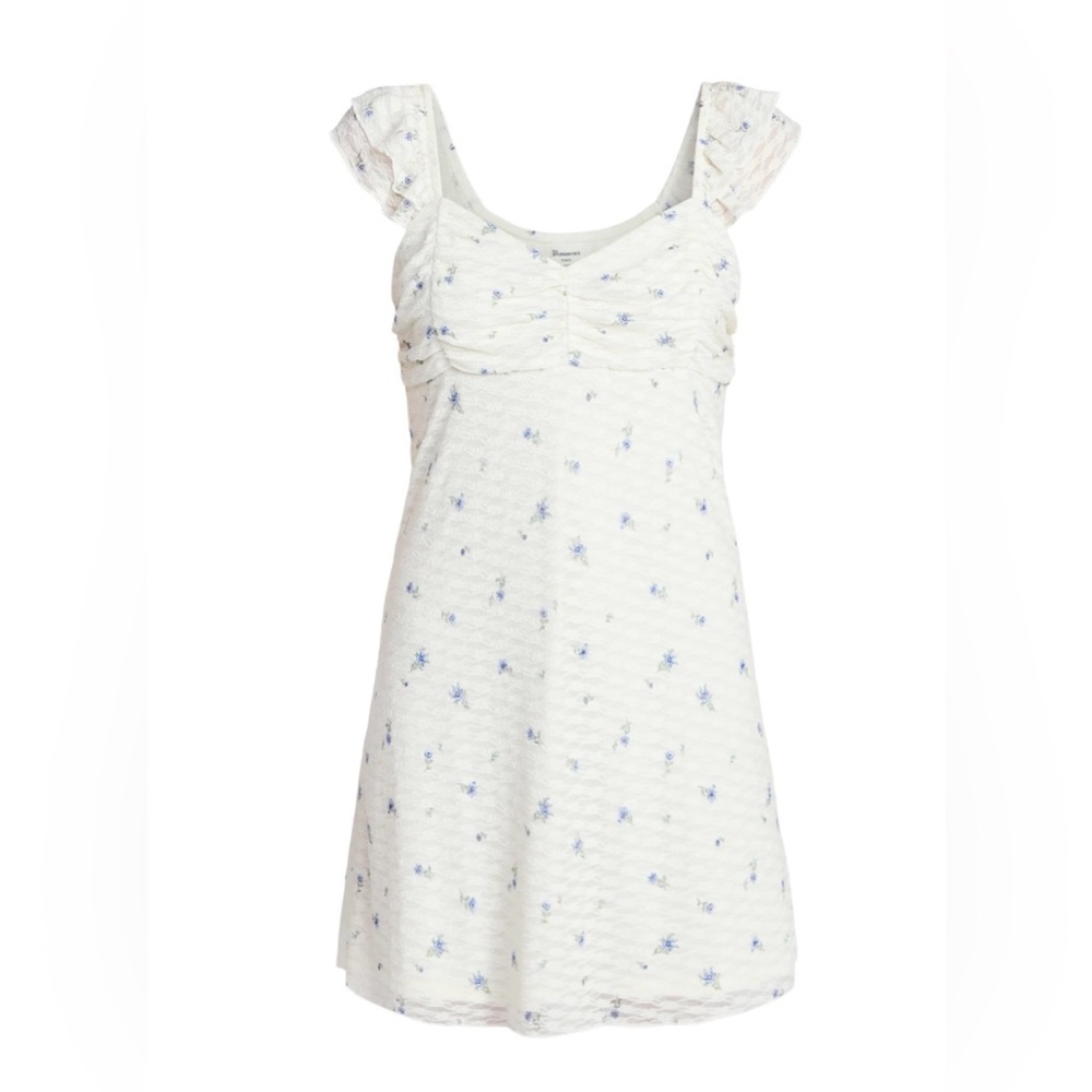 NWT No Boundaries White Blue Floral Lace Ruched Mini Dress Size M 8-10‎